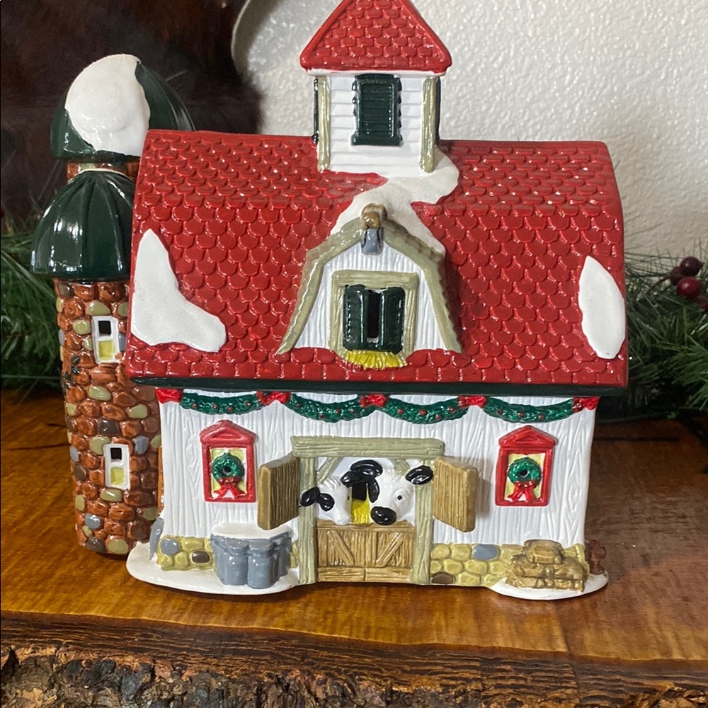 Red and White Holiday Decor House with Snow Accents